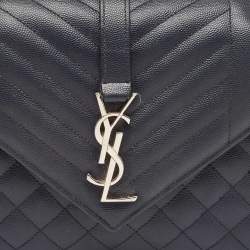 Pre Owned Saint Laurent Navy Blue Mix Matelassé Leather Medium Envelope Chain Shoulder Bag