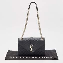 Pre Owned Saint Laurent Navy Blue Mix Matelassé Leather Medium Envelope Chain Shoulder Bag