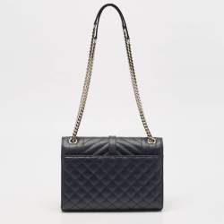 Pre Owned Saint Laurent Navy Blue Mix Matelassé Leather Medium Envelope Chain Shoulder Bag