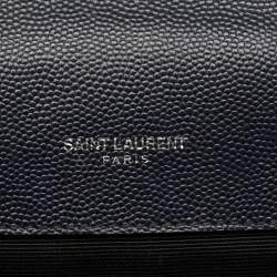 Pre Owned Saint Laurent Navy Blue Mix Matelassé Leather Medium Envelope Chain Shoulder Bag