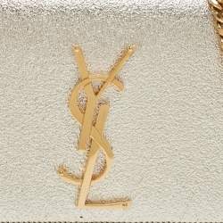 Saint Laurent  Light Gold Leather Small Monogram Kate Shoulder Bag