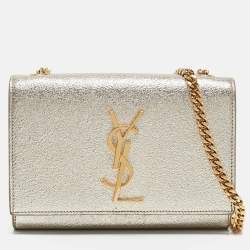 Saint Laurent  Light Gold Leather Small Monogram Kate Shoulder Bag