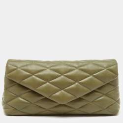 Pre Owned Saint Laurent Olive Green Quilted Leather Puffer Sade Envelope Clutch