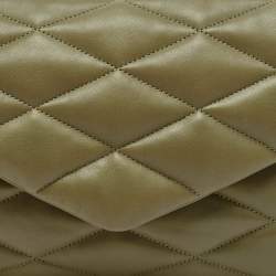 Pre Owned Saint Laurent Olive Green Quilted Leather Puffer Sade Envelope Clutch