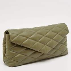 Pre Owned Saint Laurent Olive Green Quilted Leather Puffer Sade Envelope Clutch