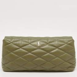 Pre Owned Saint Laurent Olive Green Quilted Leather Puffer Sade Envelope Clutch