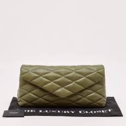 Pre Owned Saint Laurent Olive Green Quilted Leather Puffer Sade Envelope Clutch