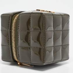 Pre Owned Saint Laurent Green Cube Quilted Patent Leather Mini Carré on Chain