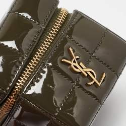 Pre Owned Saint Laurent Green Cube Quilted Patent Leather Mini Carré on Chain