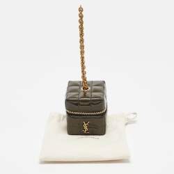 Pre Owned Saint Laurent Green Cube Quilted Patent Leather Mini Carré on Chain