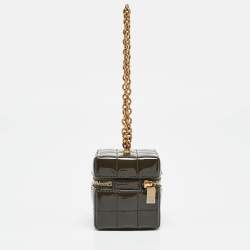 Pre Owned Saint Laurent Green Cube Quilted Patent Leather Mini Carré on Chain