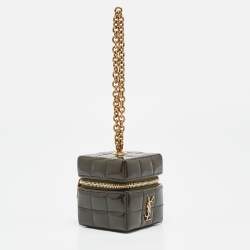 Pre Owned Saint Laurent Green Cube Quilted Patent Leather Mini Carré on Chain