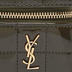 Pre Owned Saint Laurent Green Cube Quilted Patent Leather Mini Carré on Chain