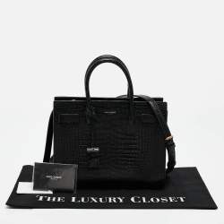 Saint Laurent Black Croc Embossed Leather Baby Classic Sac De Jour Tote