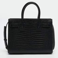 Saint Laurent Black Croc Embossed Leather Baby Classic Sac De Jour Tote