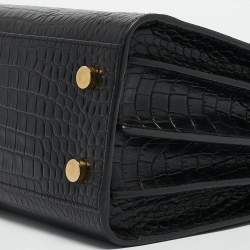 Saint Laurent Black Croc Embossed Leather Baby Classic Sac De Jour Tote