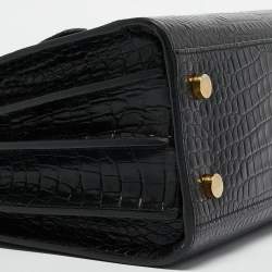 Saint Laurent Black Croc Embossed Leather Baby Classic Sac De Jour Tote