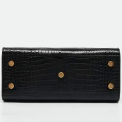 Saint Laurent Black Croc Embossed Leather Baby Classic Sac De Jour Tote