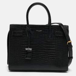 Saint Laurent Black Croc Embossed Leather Baby Classic Sac De Jour Tote