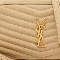 Pre Owned Saint Laurent Beige Matelasse Leather Monogram Mini Lou Camera Bag