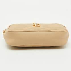Pre Owned Saint Laurent Beige Matelasse Leather Monogram Mini Lou Camera Bag