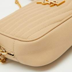 Pre Owned Saint Laurent Beige Matelasse Leather Monogram Mini Lou Camera Bag