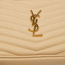 Pre Owned Saint Laurent Beige Matelasse Leather Monogram Mini Lou Camera Bag
