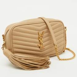 Pre Owned Saint Laurent Beige Matelasse Leather Monogram Mini Lou Camera Bag