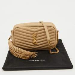 Pre Owned Saint Laurent Beige Matelasse Leather Monogram Mini Lou Camera Bag