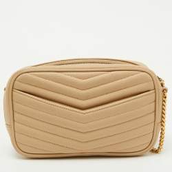 Pre Owned Saint Laurent Beige Matelasse Leather Monogram Mini Lou Camera Bag