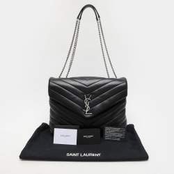 Pre Owned Saint Laurent Black Matelassé Leather Medium Loulou Shoulder Bag