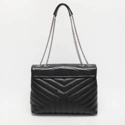 Pre Owned Saint Laurent Black Matelassé Leather Medium Loulou Shoulder Bag