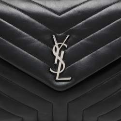 Pre Owned Saint Laurent Black Matelassé Leather Medium Loulou Shoulder Bag