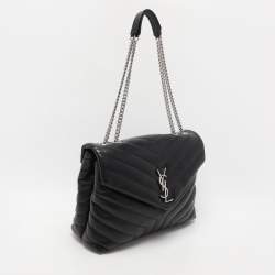Pre Owned Saint Laurent Black Matelassé Leather Medium Loulou Shoulder Bag
