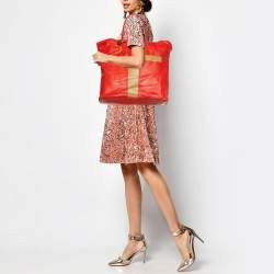 Yves Saint Laurent Red/Brown Leather Lucky Chyc Tote