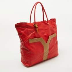 Yves Saint Laurent Red/Brown Leather Lucky Chyc Tote