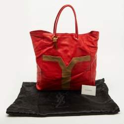Yves Saint Laurent Red/Brown Leather Lucky Chyc Tote