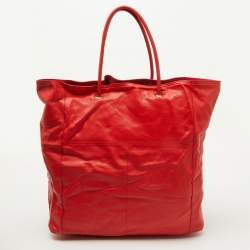 Yves Saint Laurent Red/Brown Leather Lucky Chyc Tote