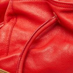 Yves Saint Laurent Red/Brown Leather Lucky Chyc Tote