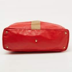 Yves Saint Laurent Red/Brown Leather Lucky Chyc Tote