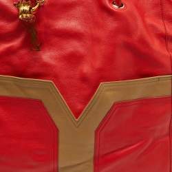 Yves Saint Laurent Red/Brown Leather Lucky Chyc Tote