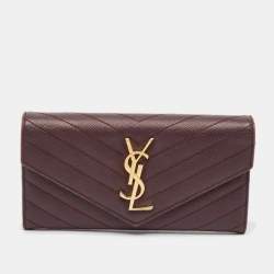 Saint Laurent Burgundy Leather Cassandre Continental Wallet