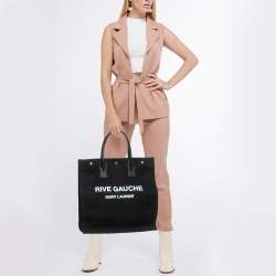Pre Owned Saint Laurent Black Canvas and Leather North South Rive Gauche Tote
