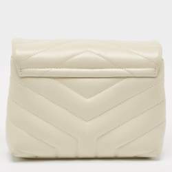 Pre Owned Saint Laurent White Quilted Leather Toy Loulou Crossbody Bag