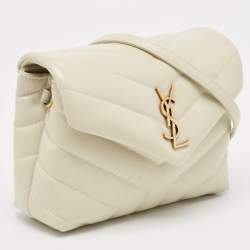Pre Owned Saint Laurent White Quilted Leather Toy Loulou Crossbody Bag
