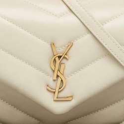 Pre Owned Saint Laurent White Quilted Leather Toy Loulou Crossbody Bag