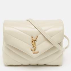 Pre Owned Saint Laurent White Quilted Leather Toy Loulou Crossbody Bag