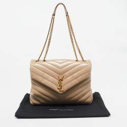 Pre Owned Saint Laurent Beige Matelassé Leather Medium Loulou Shoulder Bag