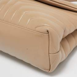 Pre Owned Saint Laurent Beige Matelassé Leather Medium Loulou Shoulder Bag