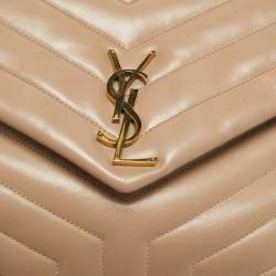 Pre Owned Saint Laurent Beige Matelassé Leather Medium Loulou Shoulder Bag